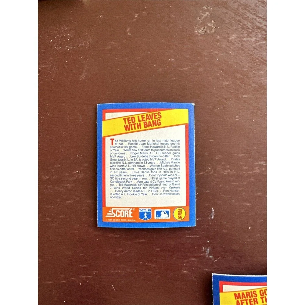 Score 1989 MLB Magic Motion Trivia Cards – 1960, 1961, 1968, 1975, 1987